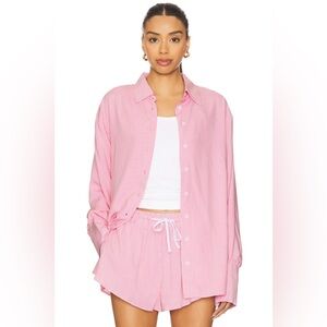 NWT More To Come Shirlie Button Down Top in Pink Stripe, Size Small